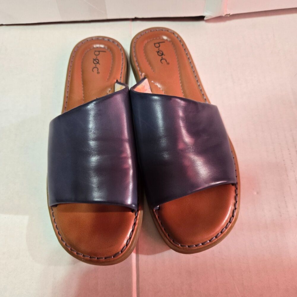b.o.c. Womens Size 9M Navy Blue Wide Strap Slide Sandals Comfort Flats